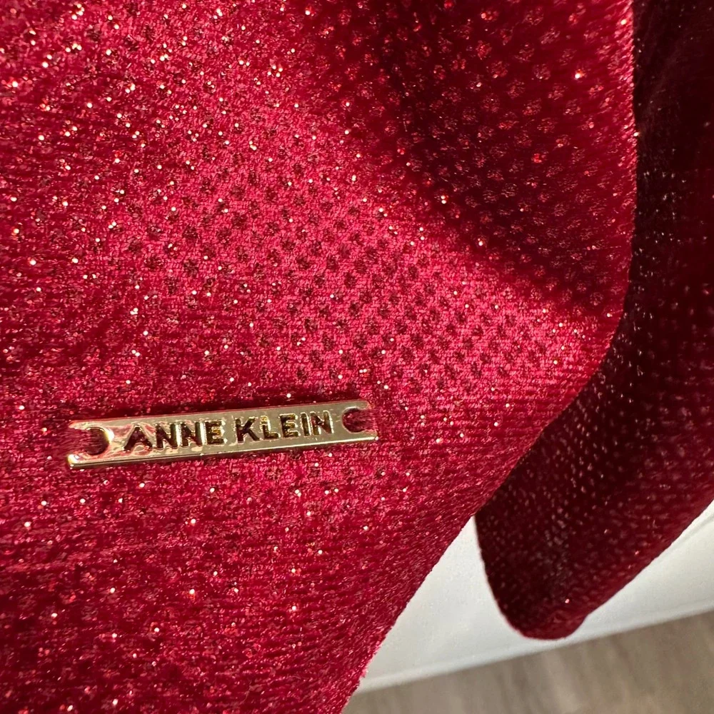 Anne Klein Womens XS Red Puff Sleeve Blouse Sparkle Holiday Party y2k‎